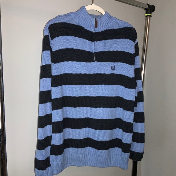 Chaps cotton 1/4 zip striped mock neck sweater Sz M long sleeve - Picture 1 of 11